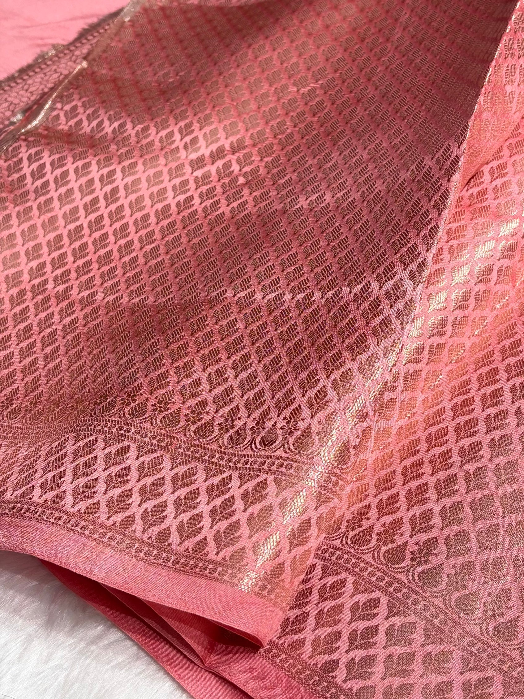 Baby Pink Banarasi Boota Pattern Pure Caramel Silk Saree CS-08