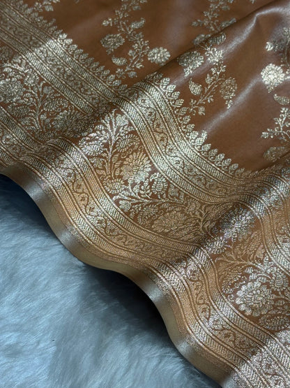 Tusser Shades Banarasi  Cross Jaal Satin Silk Saree SS11