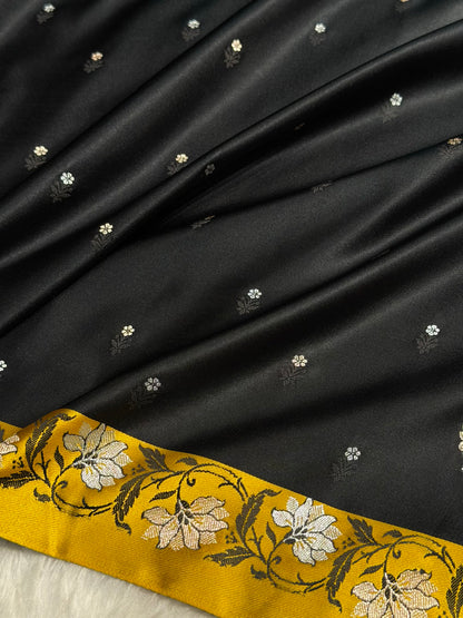 Contrast Black With Mustard Floral Boota With Floral Border Mashru Silk Saree MSM-78