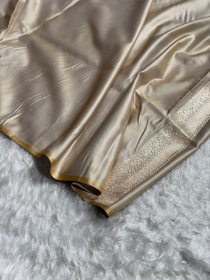 Beige Floral Motif Mashru Silk Saree MSM-04