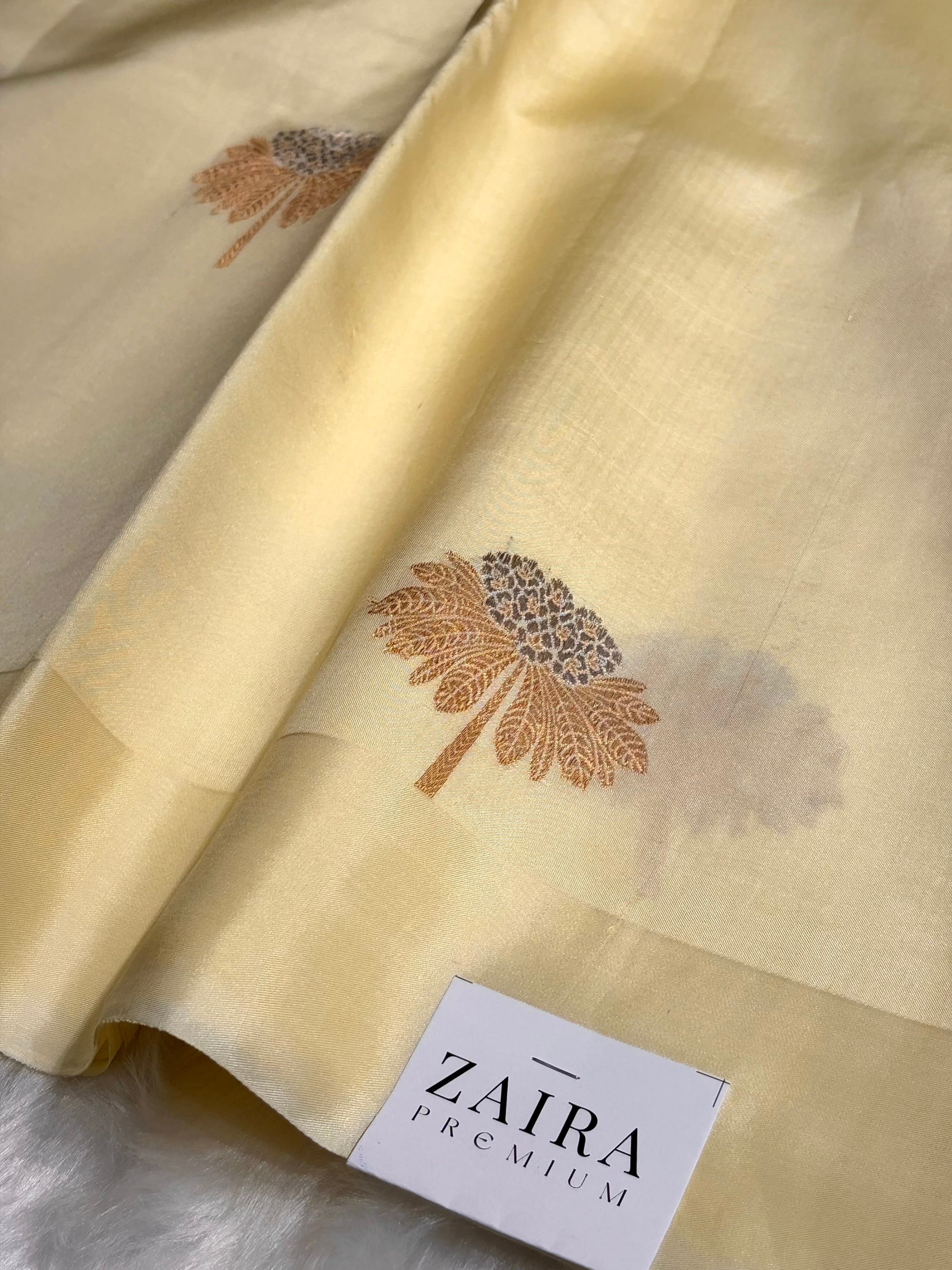 Light Lemon Shades Meena Boota Handwoven Raw Mango Silk RM-43