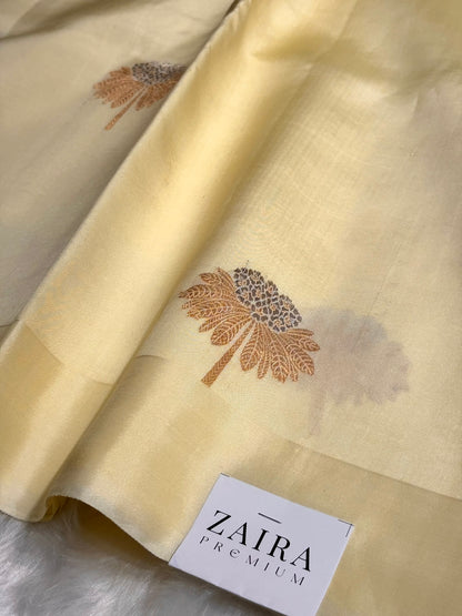 Light Lemon Shades Meena Boota Handwoven Raw Mango Silk RM-43