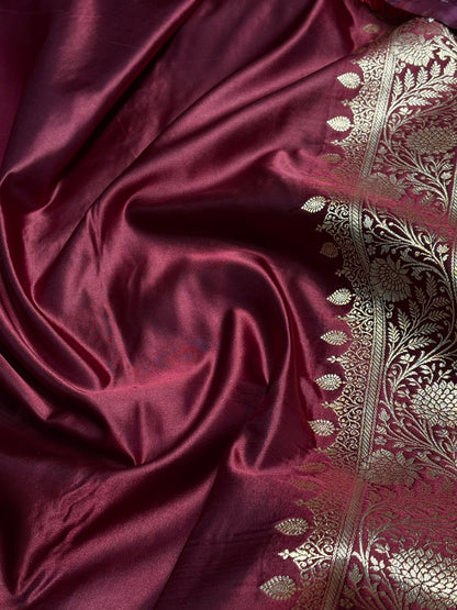 Wine Shades Banarasi Jaal Katan Silk Saree