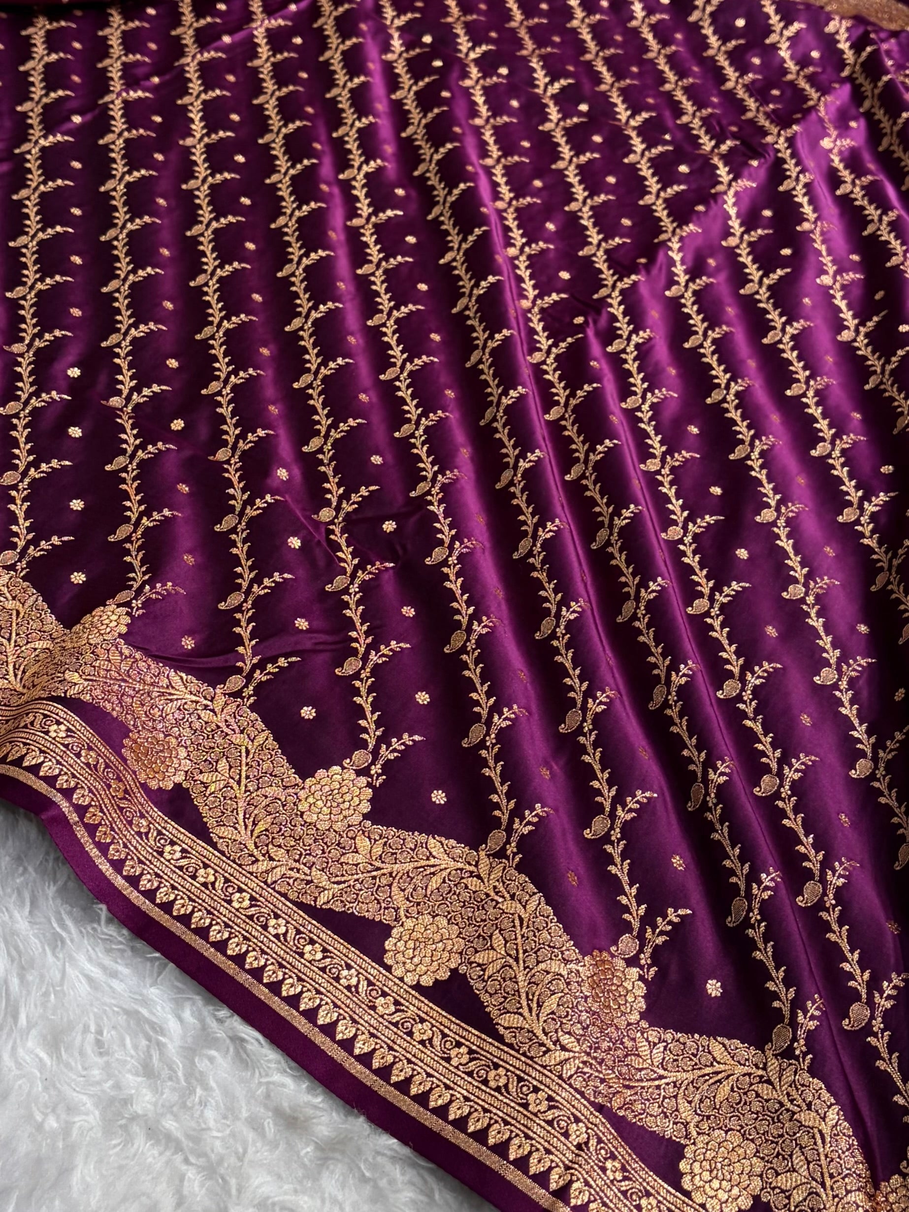 Banarasi Satin Katan Saree With Boota in Wine Shades SK105