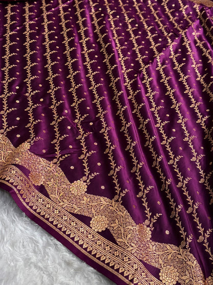 Banarasi Satin Katan Saree With Boota in Wine Shades SK105