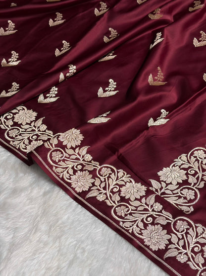 Chocolate Boota With Floral Border Mashru Silk Saree MSM-90