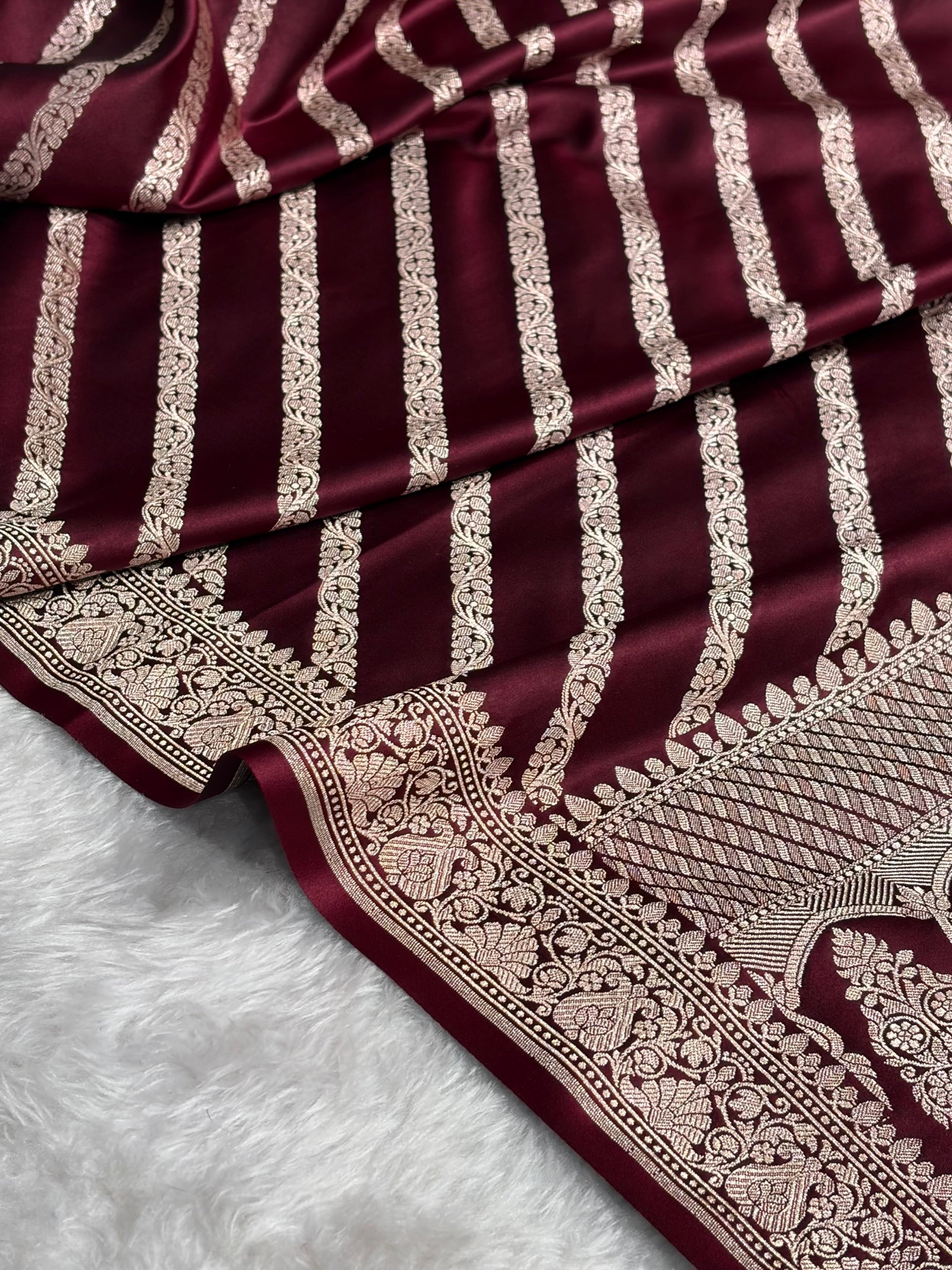 Banarasi Chocolate Shades With Floral Border Mashru Silk Saree MSM-98