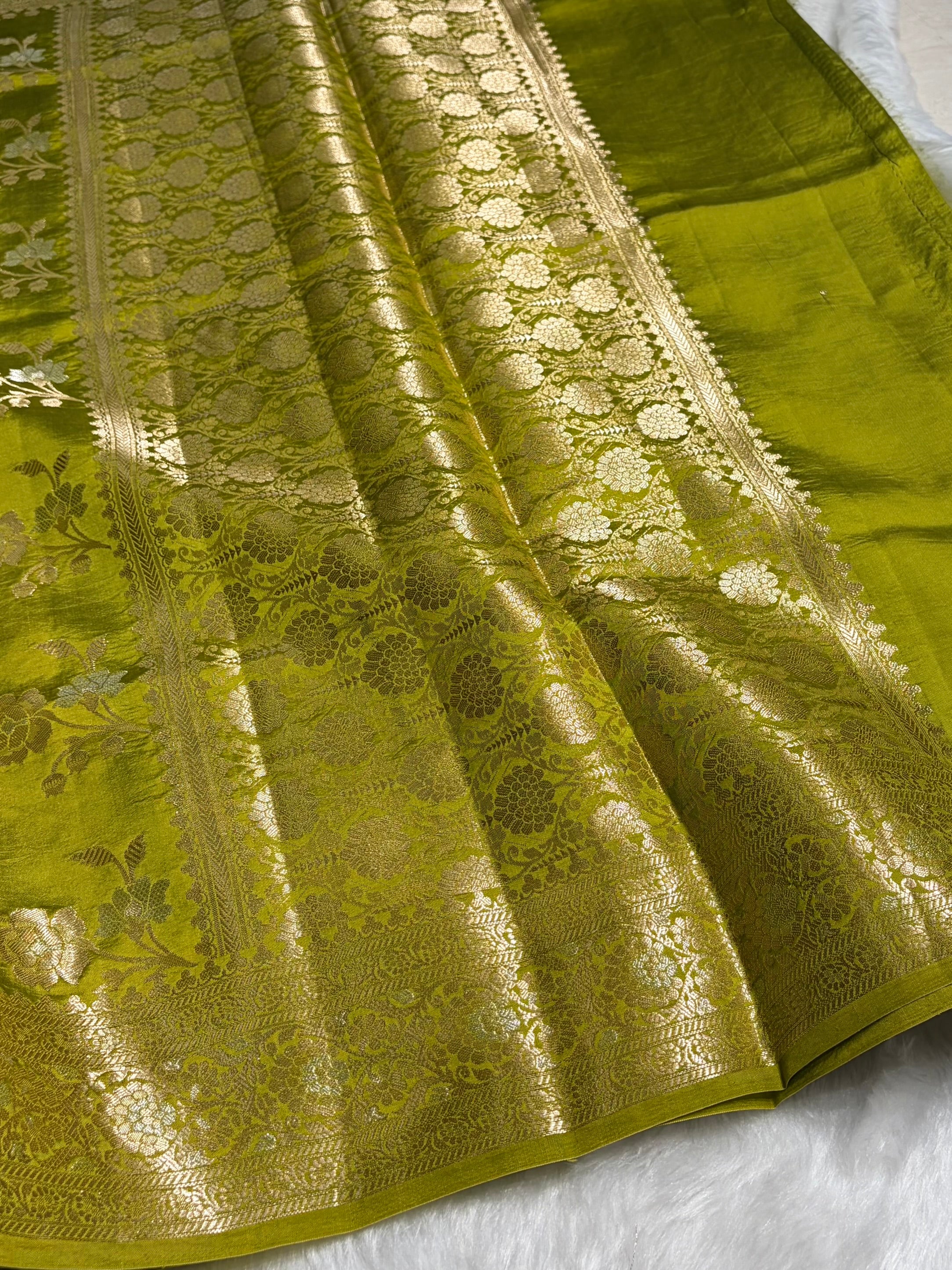 Mehendi Shade Minakari Pure Caramel Silk Saree CS-04