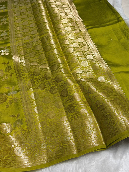 Mehendi Shade Minakari Pure Caramel Silk Saree CS-04