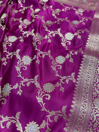 Premium Magenta Minakari Banarasi Jaal Katan Silk Saree