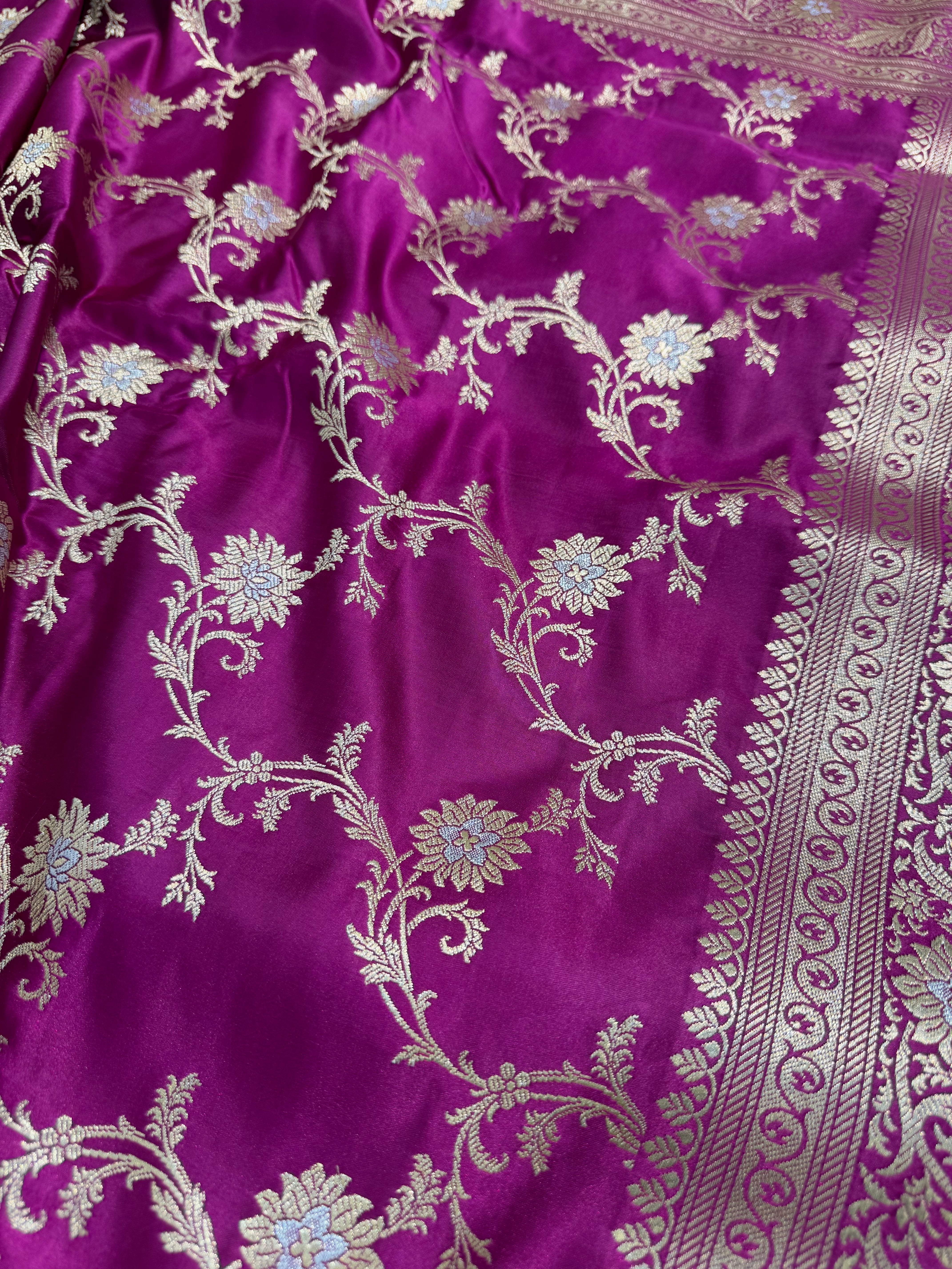 Premium Magenta Minakari Banarasi Jaal Katan Silk Saree