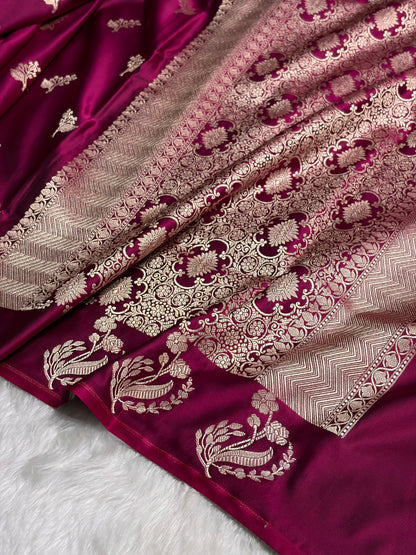Wine Boota With Floral Border Mashru Silk Saree MSM-91
