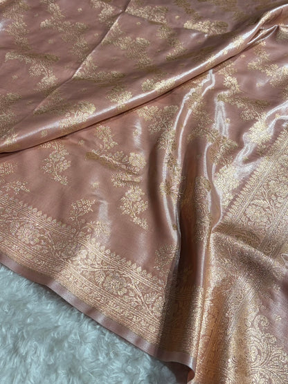 Satin Silk Saree Banarasi Cross with booti In Dusty Mauve Shades SS22