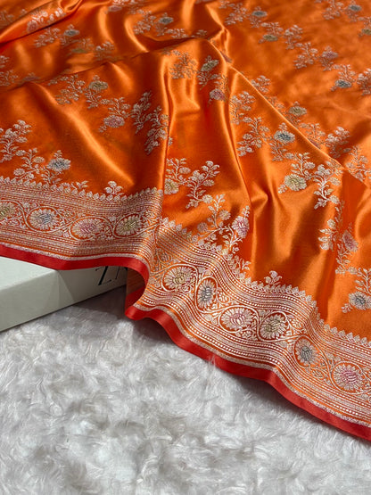 Orange Minakari Banarasi Cross Mashru Silk Saree MS01