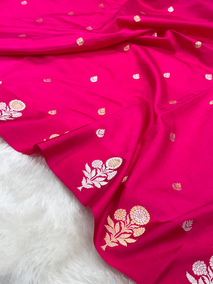 Banarasi Rani Shades Meenakari Boota Handwoven Pure Katan Paper Silk RM-75