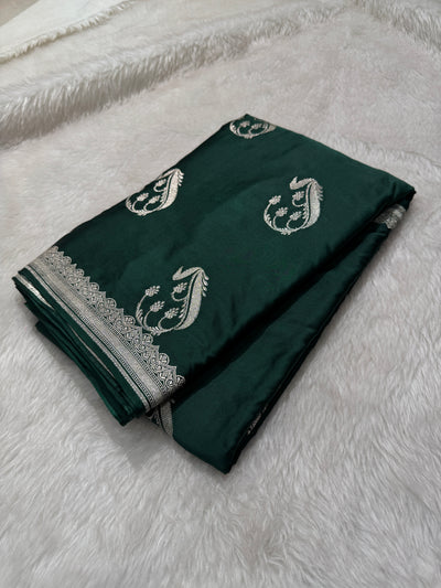 Unique Motif Bottle Green Mashru Silk Saree