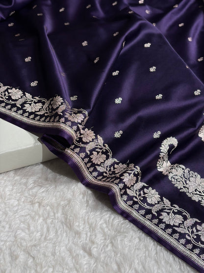 Banarasi Dark Purple Shades Floral Mashru Silk Saree MS88