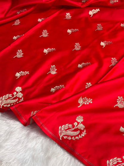 Red Boota With Floral Border Mashru Silk Saree MSM-91