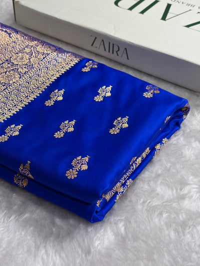 Banarasi Royal Blue Unique Boota Pattern Satin Katan Silk Saree SK68