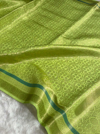 Banarasi Light Green Shade Flower Minakari Brocade Pure Caramel Mango Silk Saree CS-22