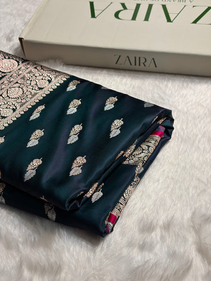 Dark Rama Shades Floral Booti Mashru Silk Saree MSM-69