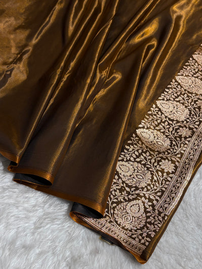 Satin Silk Saree Floral Boota in Mahendi Shades SS28
