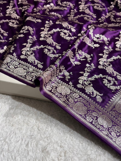 Banarasi Floral Jaal Pattern in Purple Shades Floral Mashru Silk Saree MCS104