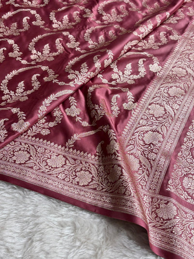 Mauve Shades Banarasi With Floral Jaal Pattern Mashru Silk Saree MSM-132