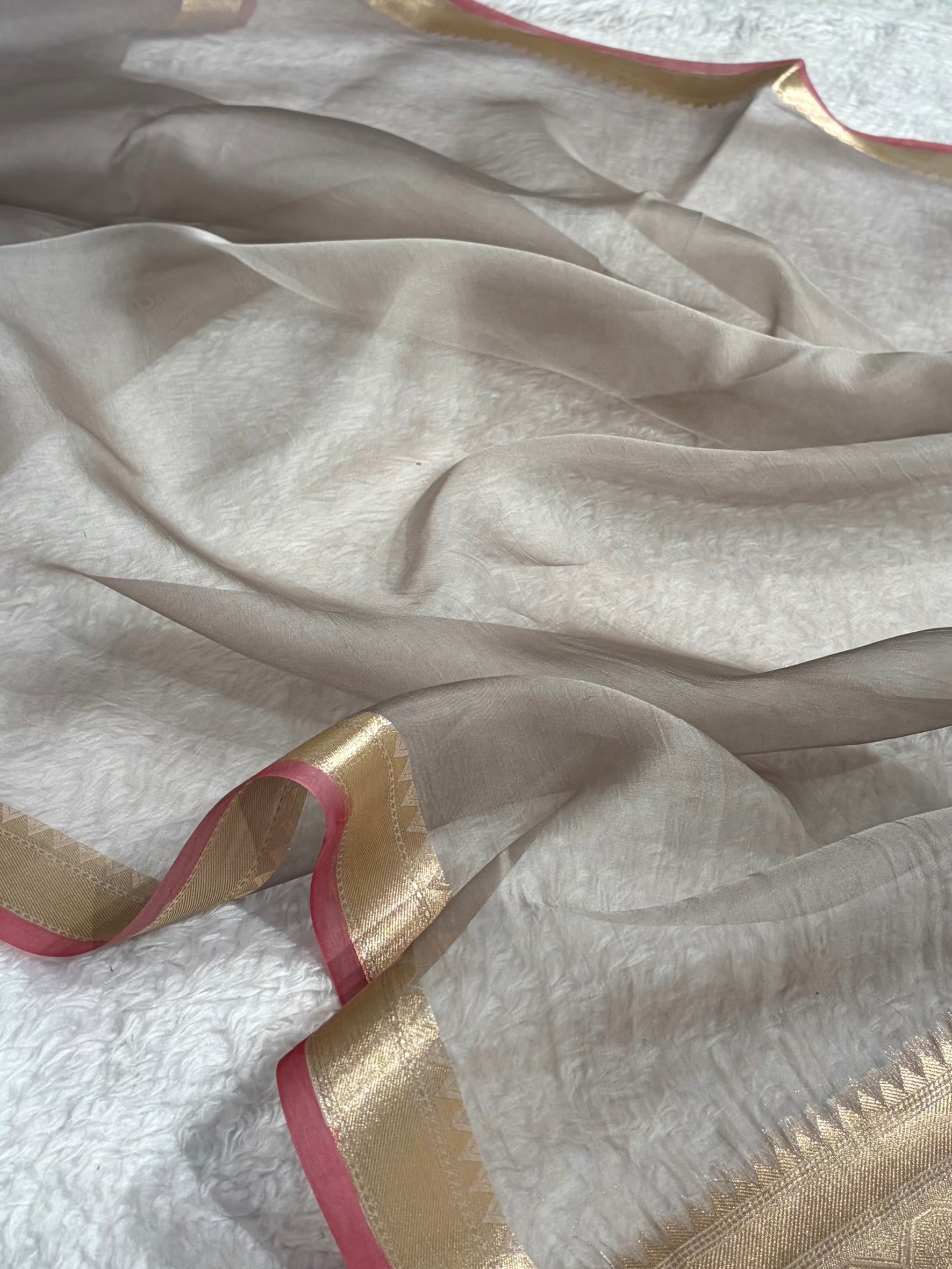 Pure Organza Light Grey Banarasi Silk Saree PO-01
