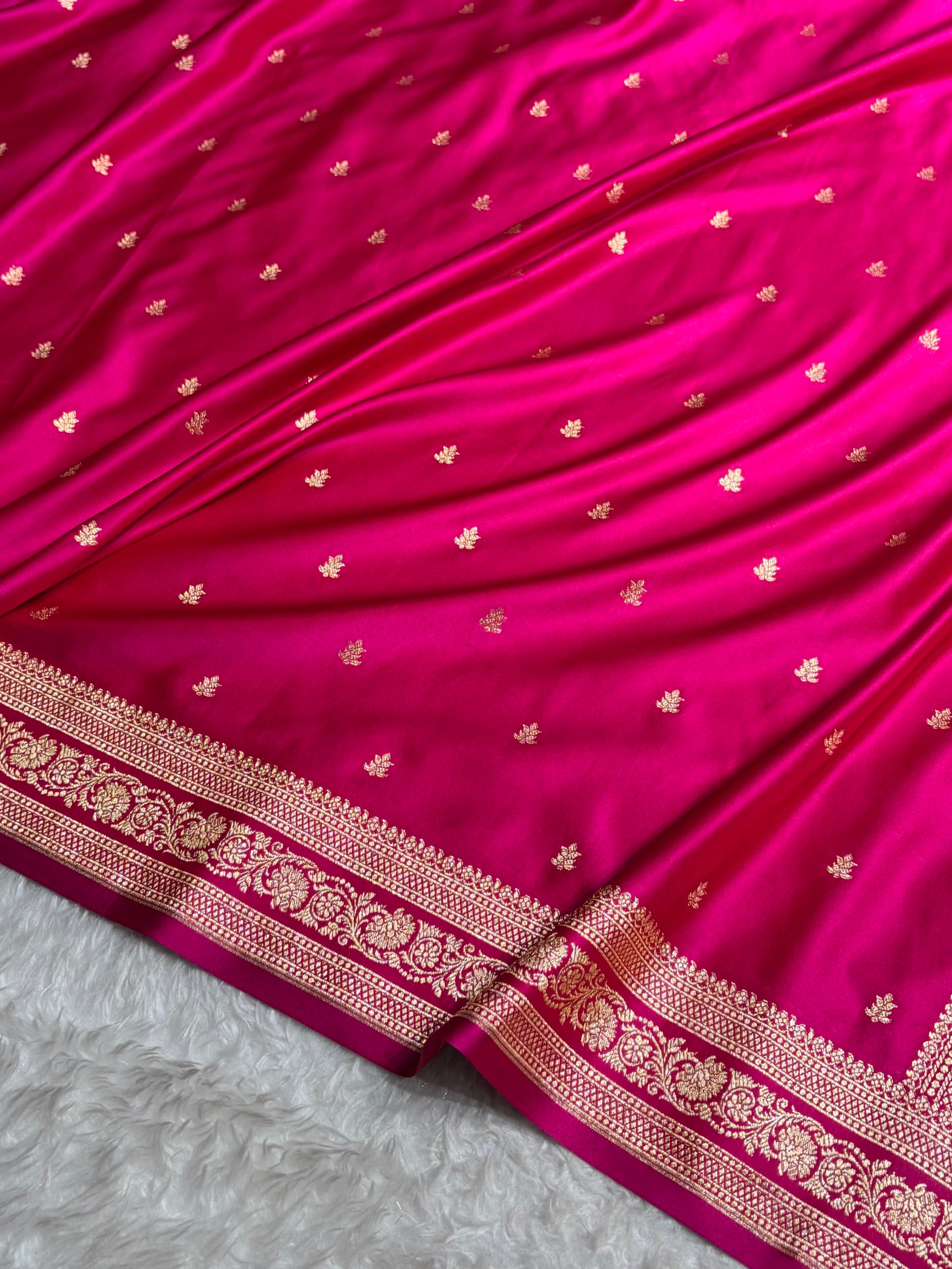 Banarasi Satin Katan Saree With Booti Pattern in Rani Shades SK125