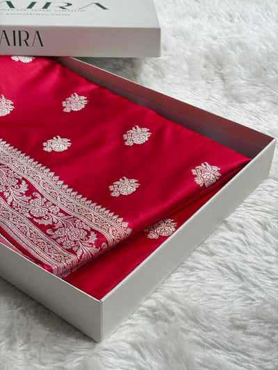 Banarasi Floral Pattern in Red Shades Floral Mashru Silk Saree MCS97