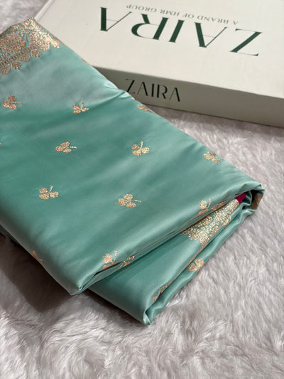 Sea Green Booti Katan Silk Saree SK09