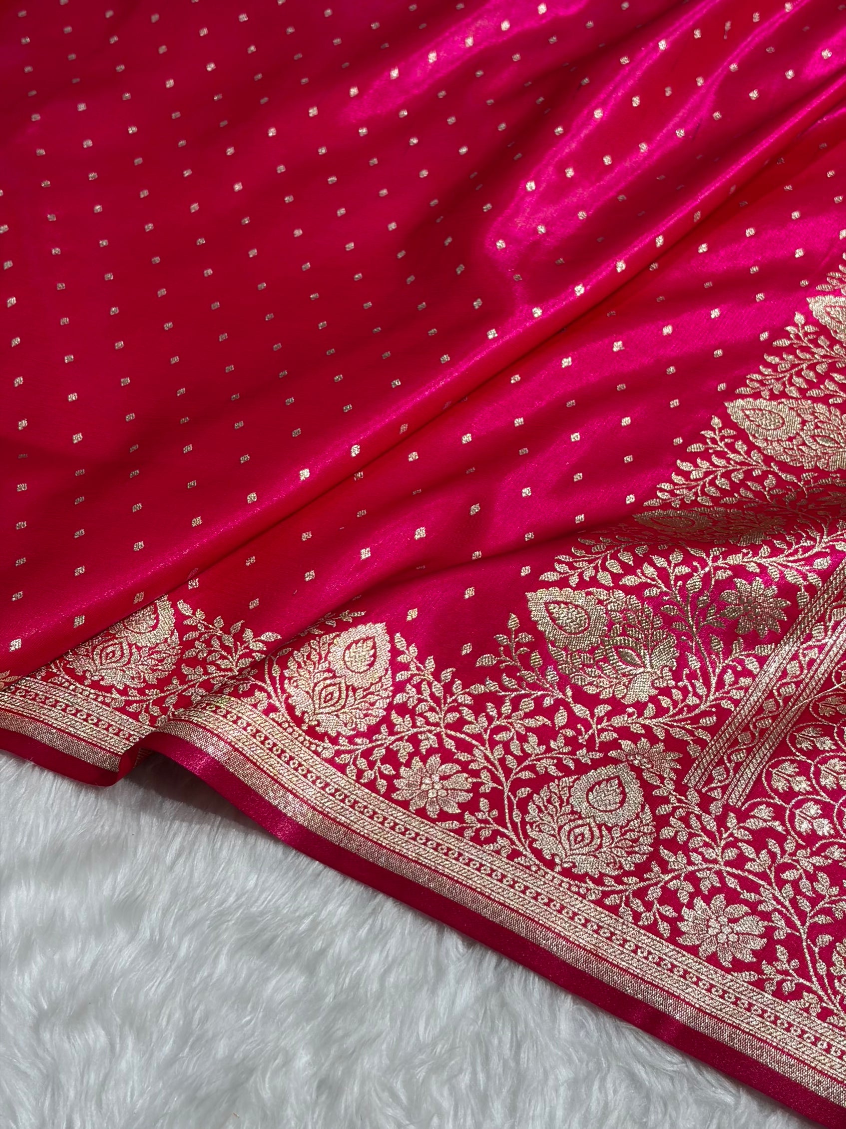 Satin Silk Saree Floral Boota in Cross Rani Shades SS28