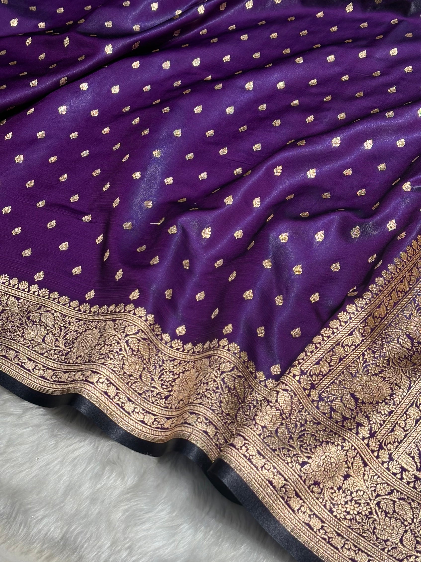 Ultra Light Weight Satin Silk Booti in Dark Purple Shades SS06