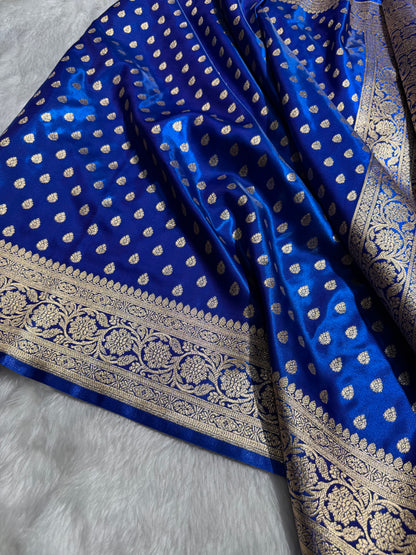 Cross Royal Blue Booti satin Silk Saree SS01