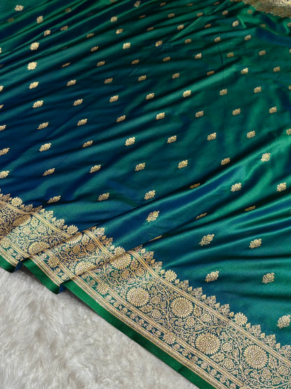 Banarasi Satin Katan Saree in Cross Green Shades SK82
