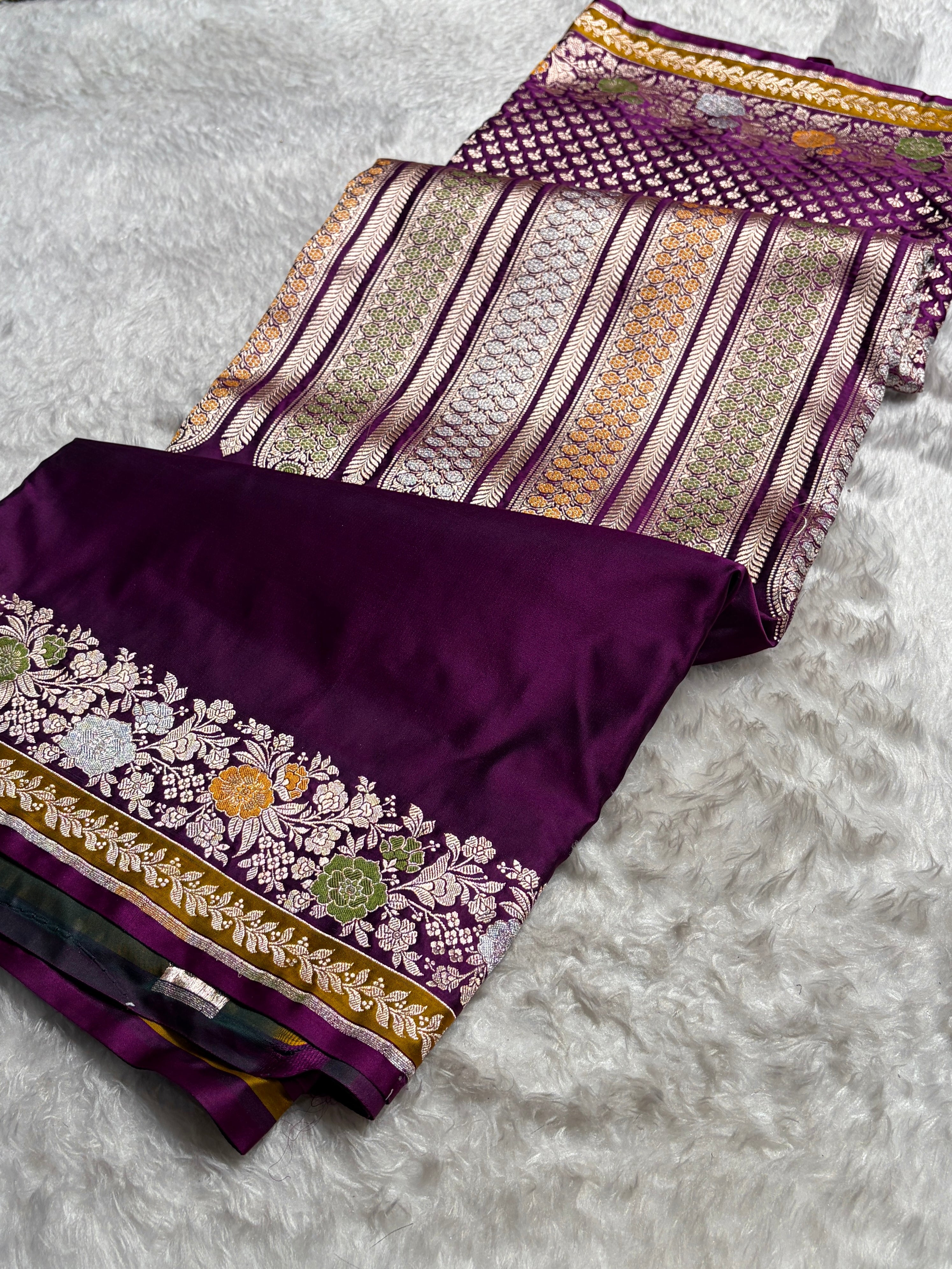 Banarasi Wine Shades Floral Minakari Skirt Border Mashru Silk Saree MSM-83