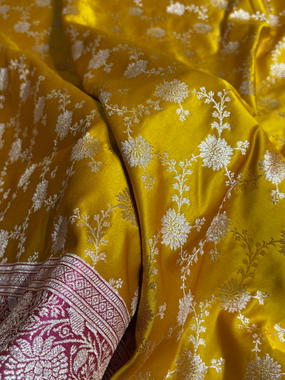 Banarasi Satin Katan Saree in Contrast Mustard / Rani Shades SK132