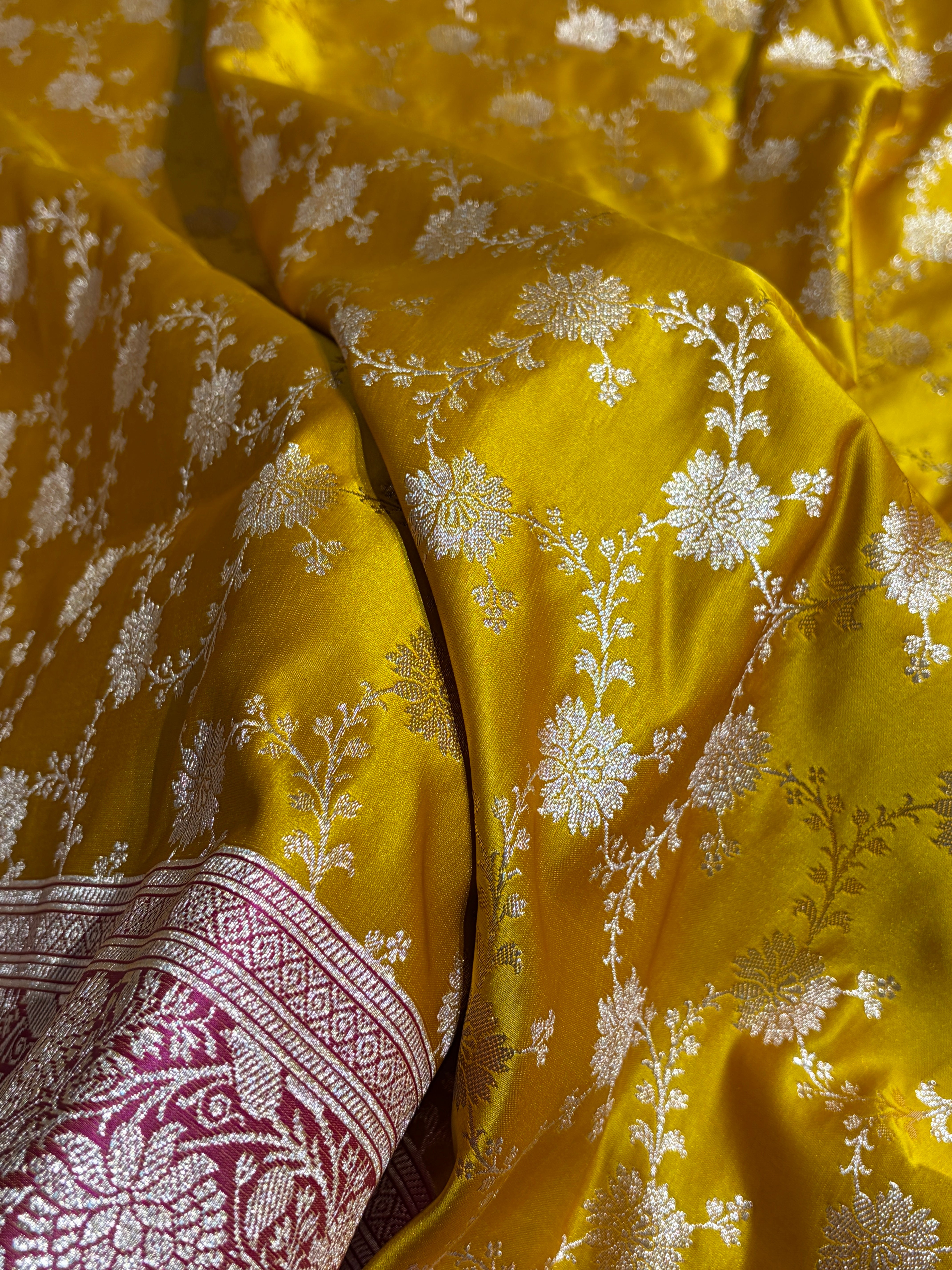 Banarasi Satin Katan Saree in Contrast Mustard / Rani Shades SK132