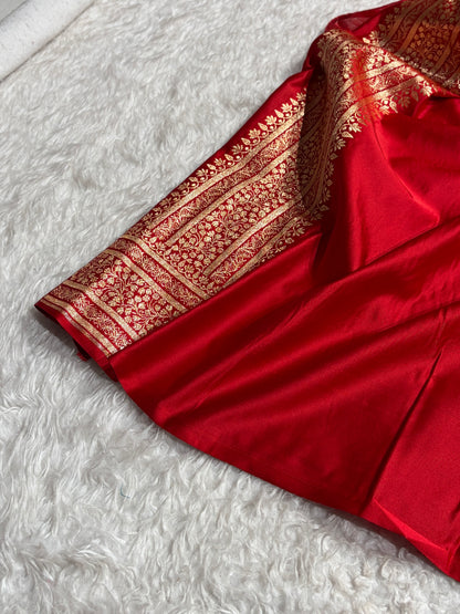 Banarasi Satin Katan Saree in Dark Red Shades SK88