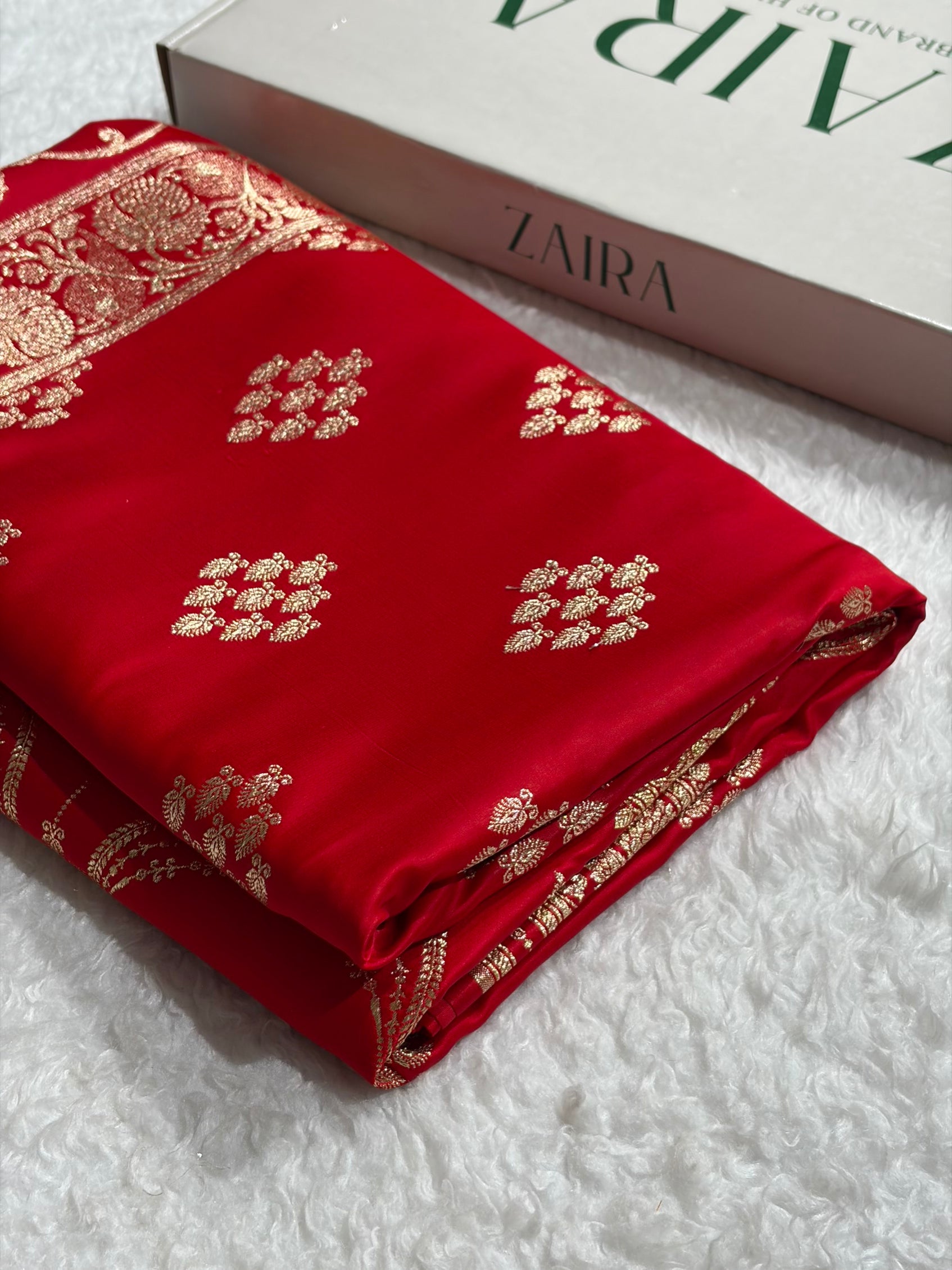 Banarasi Red Floral Boota Satin Katan Silk saree SK34