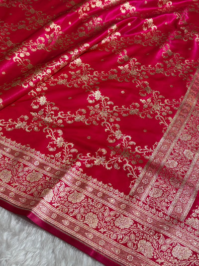 Rani Shades Jaal Pattern Banarasi Satin Silk Saree SS48