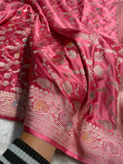 Baby Pink Shades In Banarasi Minakari Jaal Mashru Silk Saree MCS42