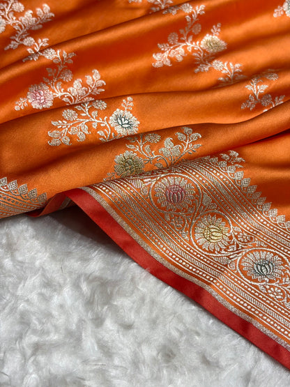 Orange Minakari Banarasi Cross Mashru Silk Saree MS01