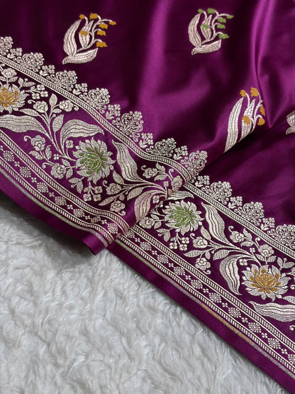 Wine Shades Banarasi Boota Pattern Minakari Floral Mashru Silk Saree MSM-121