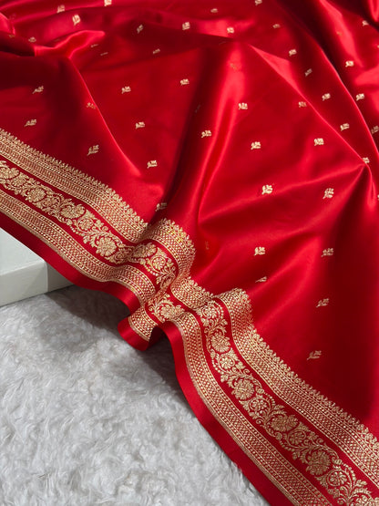 Banarasi Satin Katan Saree Booti Pattern in Red Shades SK128