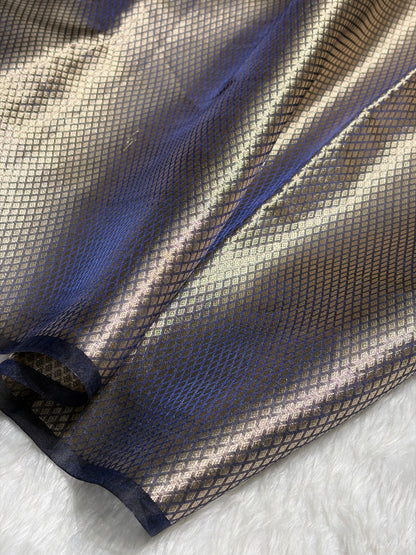 Navy Blue Shades Pure Tissue Silk Saree with Brocade Blouse PT-08