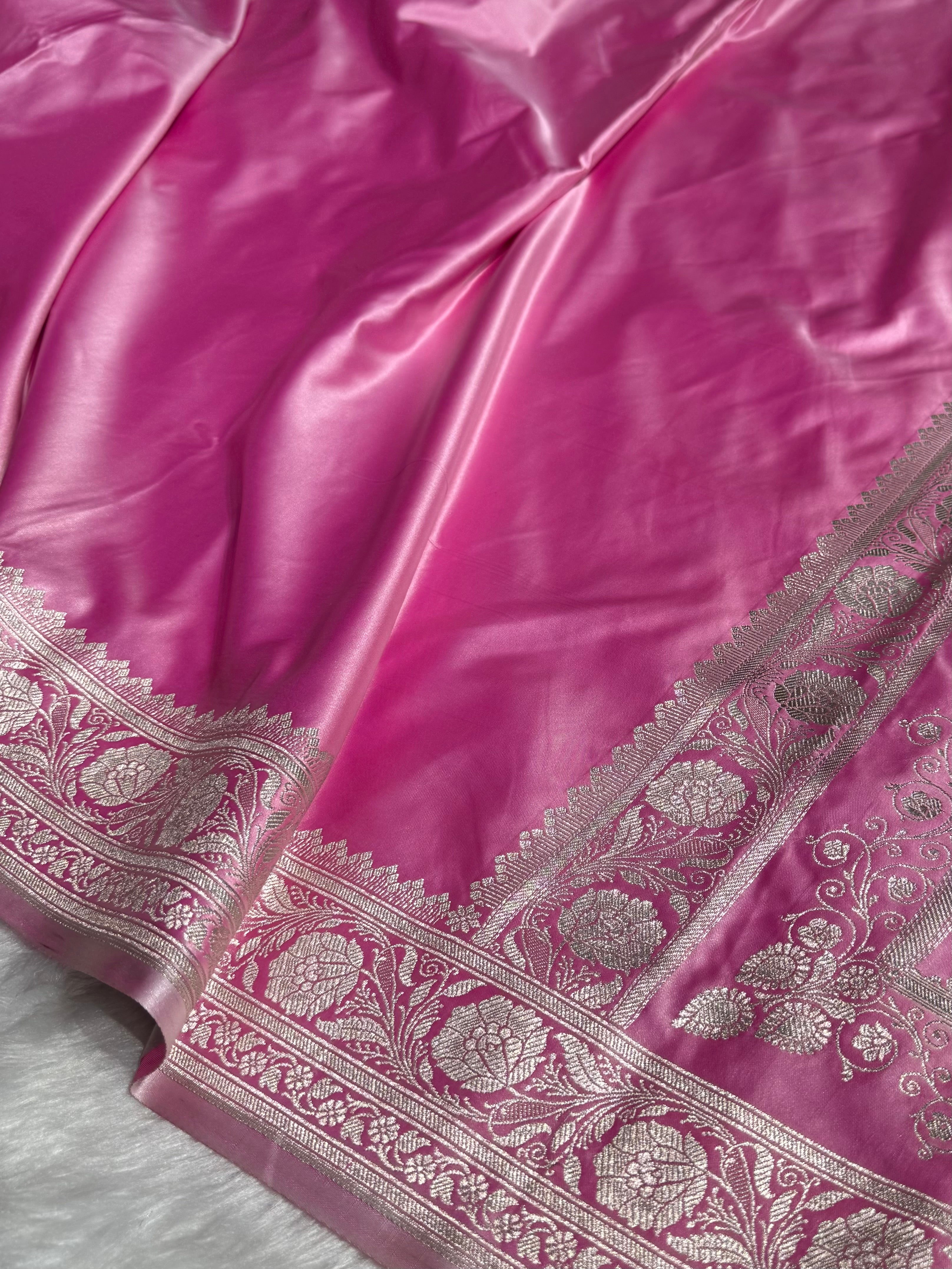 Blush Pink Shades Plain Mashru Silk Saree