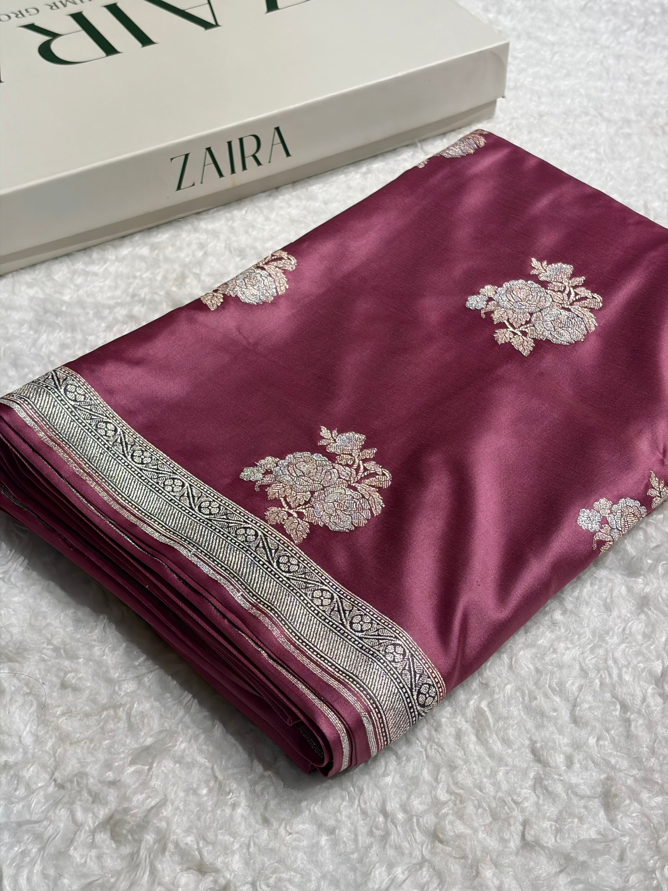 Mauve Pink Sona Rupa Floral Motif Mashru Silk Saree MCS50