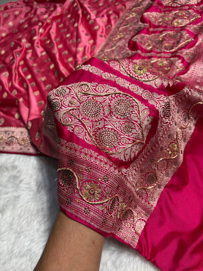 Banarasi Blush Baby Pink Shade Stone Zardozi Work Mashru Silk Boota BMCS17